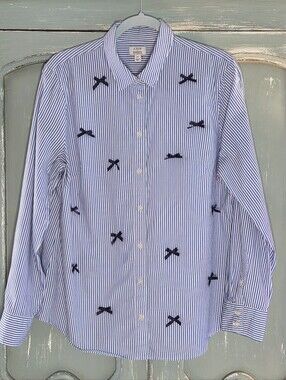 J. Crew Striped Oxford Shirt With Bows XL